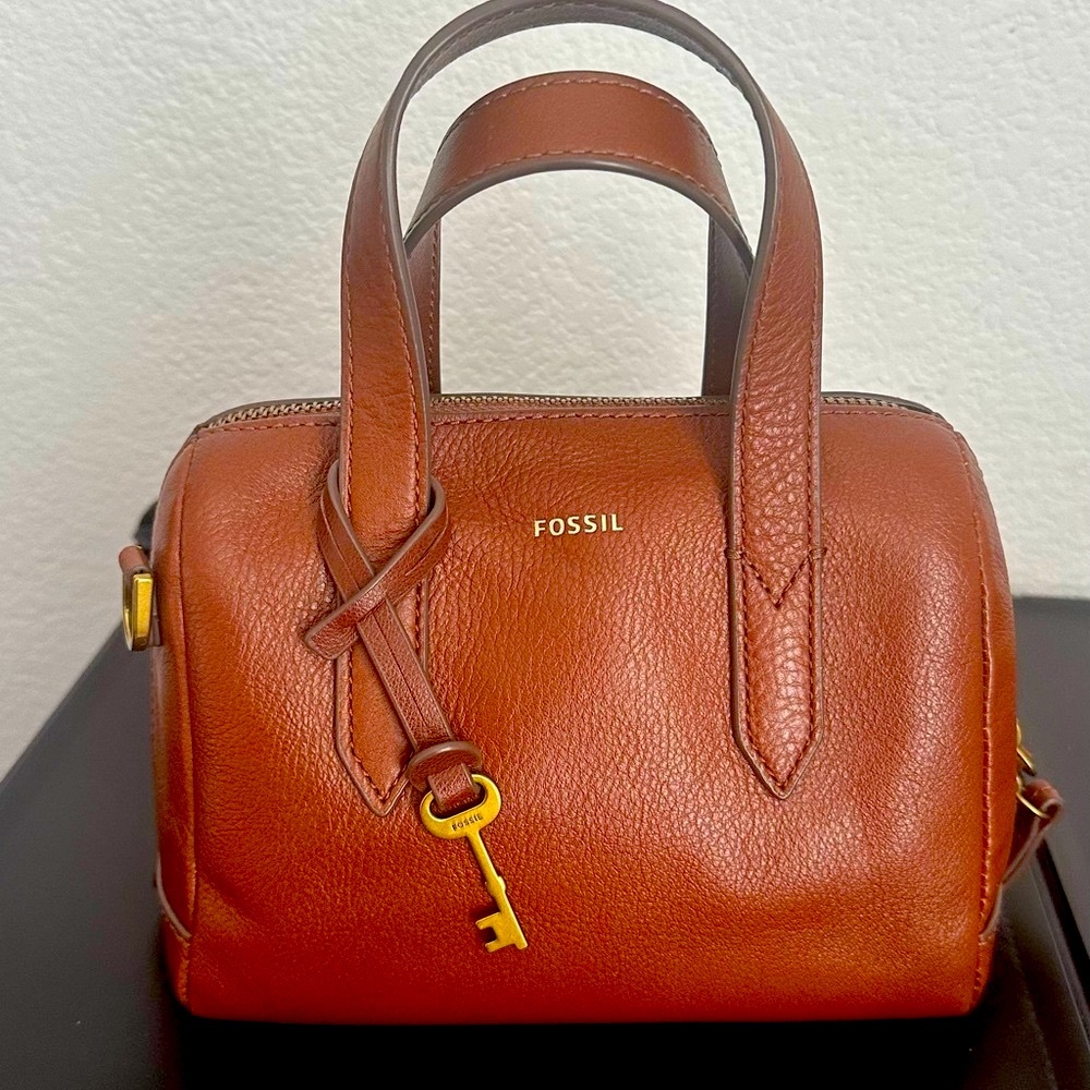 Fossil Brown Leather Satchel with Gold Hardware